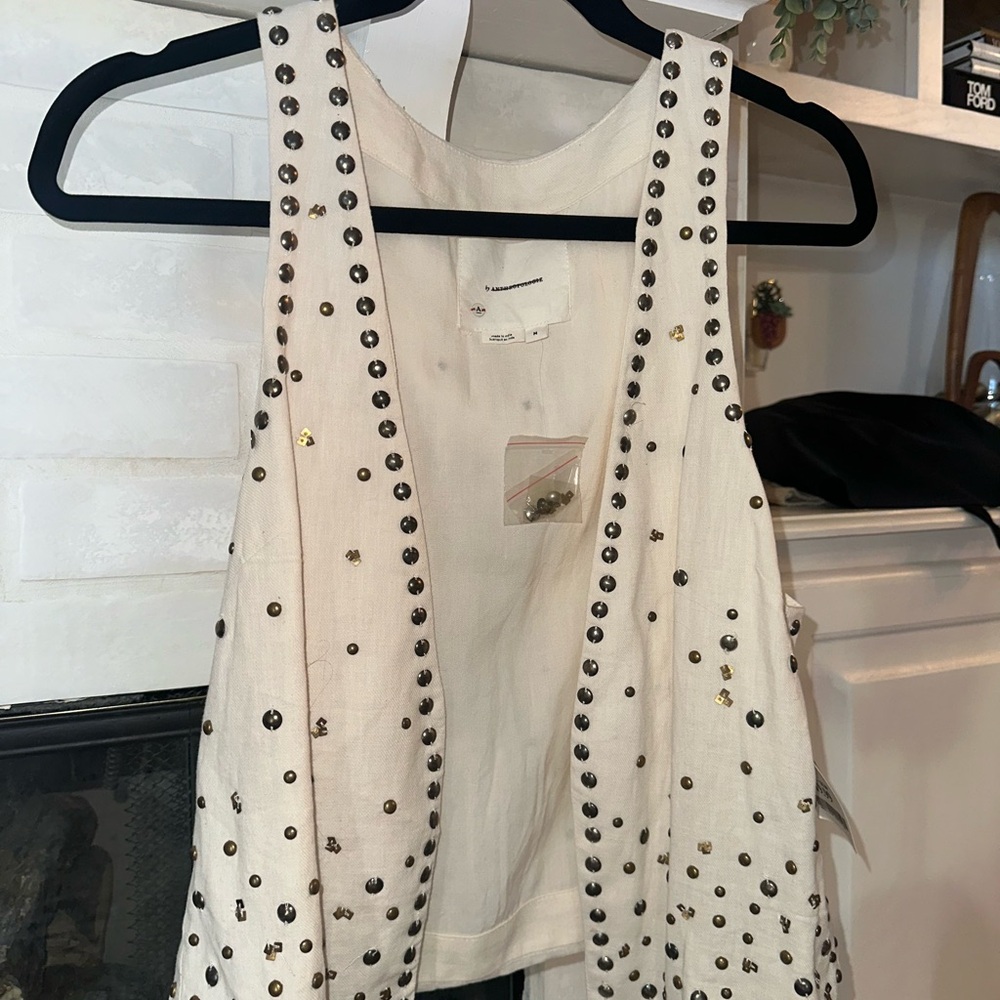 Anthropologie Cream Studded Tank Top